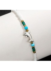 White Polyresin Beaded Dolphin Design Anklet | thumb picture 