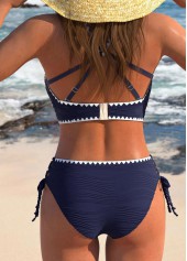 Contrast Binding Navy Lace Up Bikini Set | thumb picture 