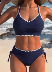 Contrast Binding Navy Lace Up Bikini Set