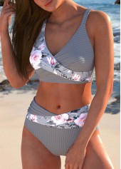 Asymmetry Floral Print Grey Bikini Set | thumb picture 