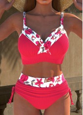 Jacquard Floral Print Hot Pink Bikini Set