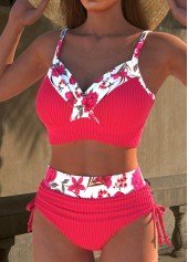 Jacquard Floral Print Hot Pink Bikini Set | thumb picture 