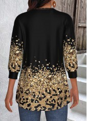 Black Patchwork Leopard 3/4 Sleeve Round Neck Light Cardigan | thumb picture 