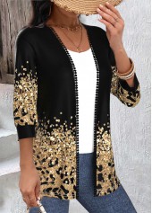 Black Patchwork Leopard 3/4 Sleeve Round Neck Light Cardigan | thumb picture 
