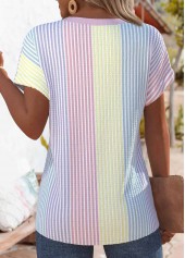 Multi Color Cross Hem Striped Short Sleeve T Shirt | thumb picture 