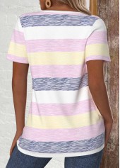 Multi Color Lace Up Striped Short Sleeve T Shirt