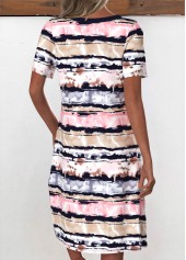 Multi Color Button Striped A Line Short Sleeve Dress | thumb picture 