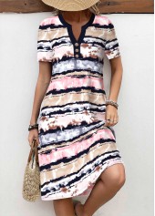 Multi Color Button Striped A Line Short Sleeve Dress | thumb picture 
