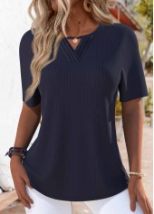Navy Tuck Stitch Short Sleeve Round Neck T Shirt