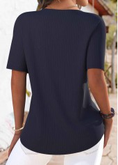 Navy Tuck Stitch Short Sleeve Round Neck T Shirt | thumb picture 