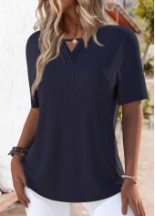 Navy Tuck Stitch Short Sleeve Round Neck T Shirt | thumb picture 
