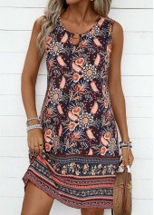 Multi Color Cut Out Plants Print A Line Dress