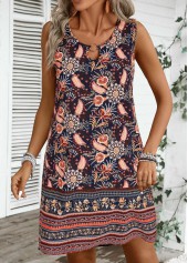 Multi Color Cut Out Plants Print A Line Dress | thumb picture 