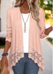 Dusty Pink Embroidery 3/4 Sleeve Light Cardigan