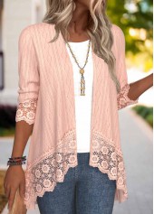 Dusty Pink Embroidery 3/4 Sleeve Light Cardigan | thumb picture 