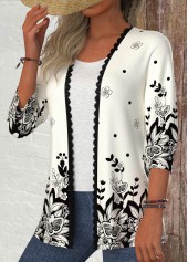 Black Patchwork Floral Print 3/4 Sleeve Light Cardigan