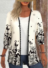 Black Patchwork Floral Print 3/4 Sleeve Light Cardigan | thumb picture 