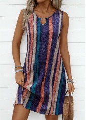 Multi Color Breathable Striped A Line Sleeveless Dress