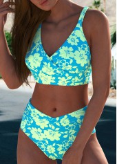 Criss Cross Floral Print Mint Green Bikini Set | thumb picture 