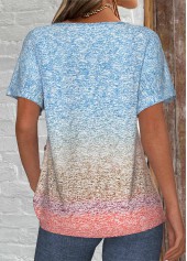 Blue Patchwork Ombre Short Sleeve T Shirt | thumb picture 