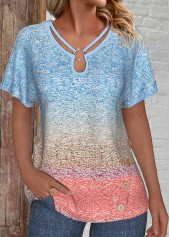 Blue Patchwork Ombre Short Sleeve T Shirt | thumb picture 