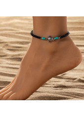 Black Turtle Design Beaded Polyresin Anklet