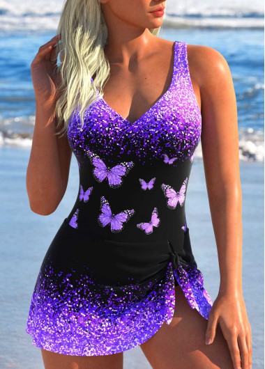 women clothes image of Twist Ombre Purple One Piece Swimdress