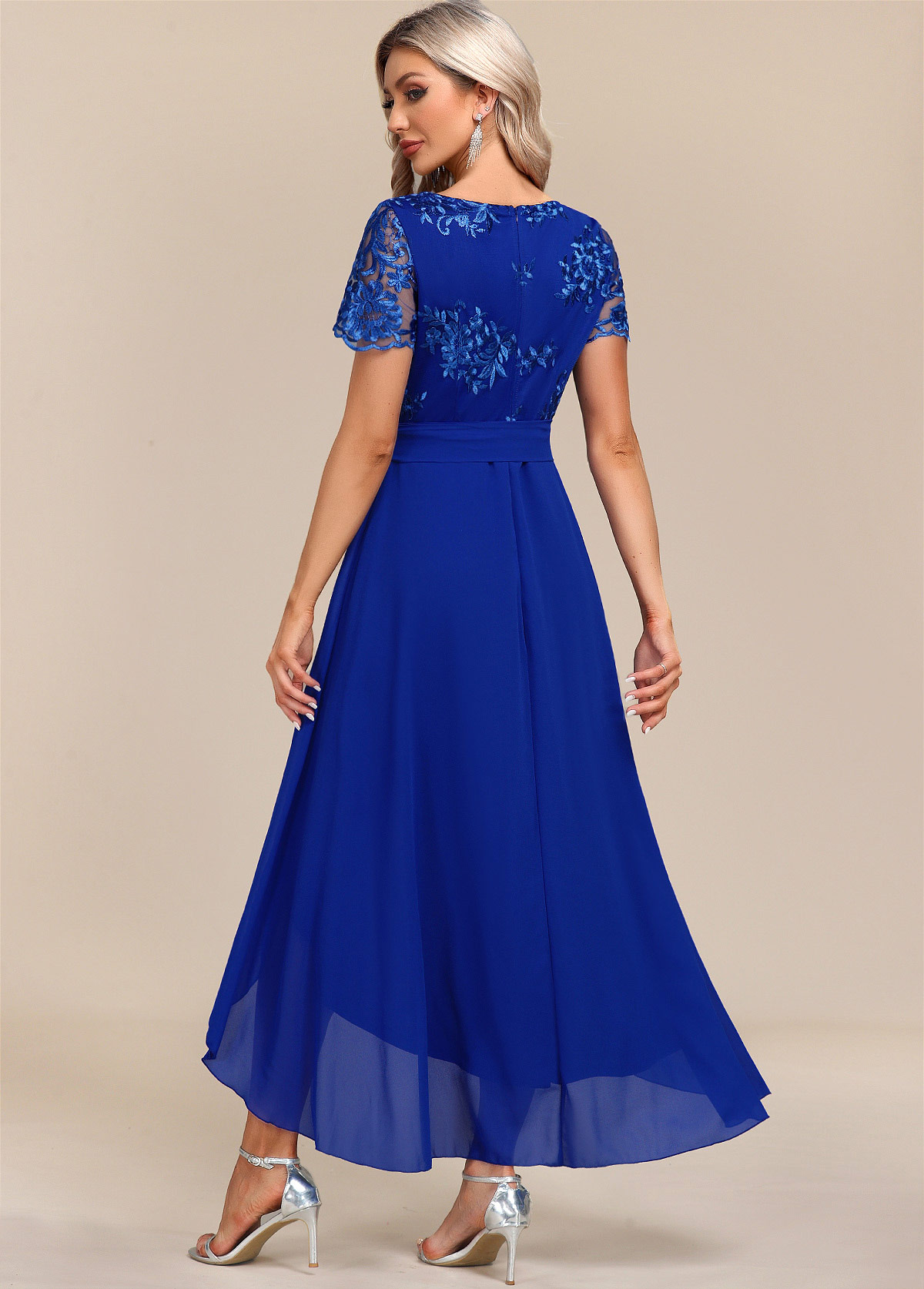 Sapphire Blue Belted Lace Patchwork Maxi Dress | picture 