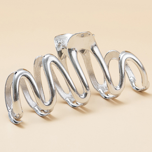 Silvery White Metal Detail Wave Design Barrette | picture 