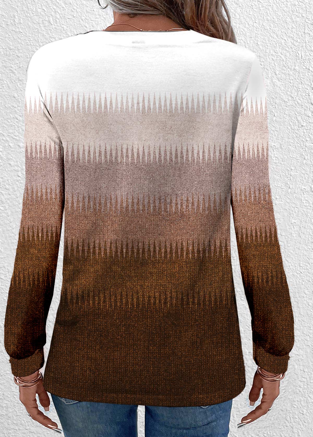 Dark Camel Button Ombre Long Sleeve T Shirt | picture 