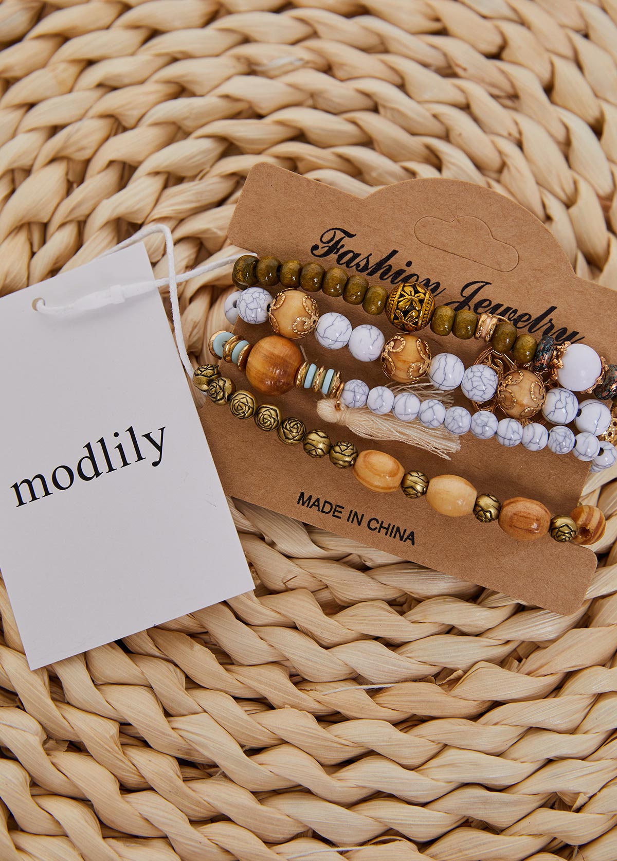 Geometric Beaded Dark Coffee Wood Bracelets | picture 