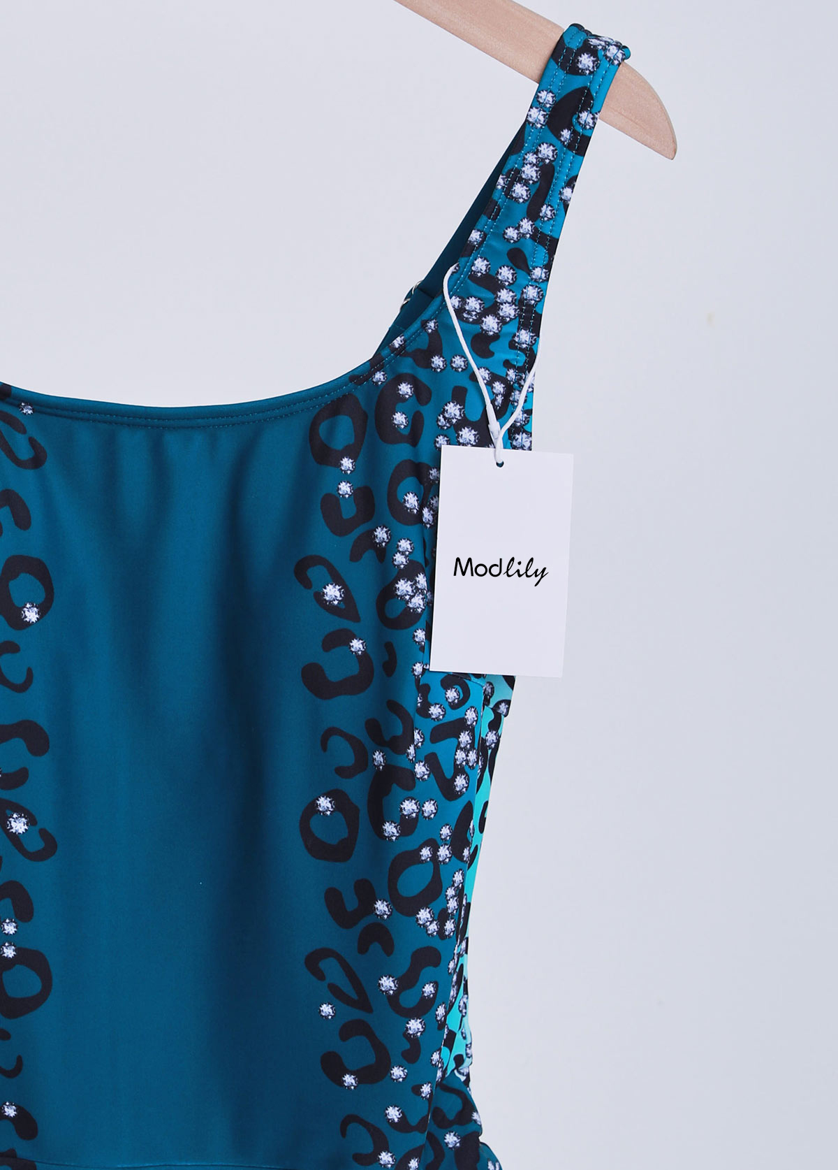 Tie Leopard Peacock Blue One Piece Swimdress | picture 
