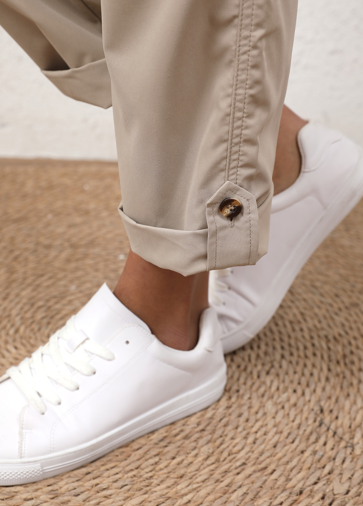 Light Camel Drawstring Elastic Waist High Waisted Pants | picture 