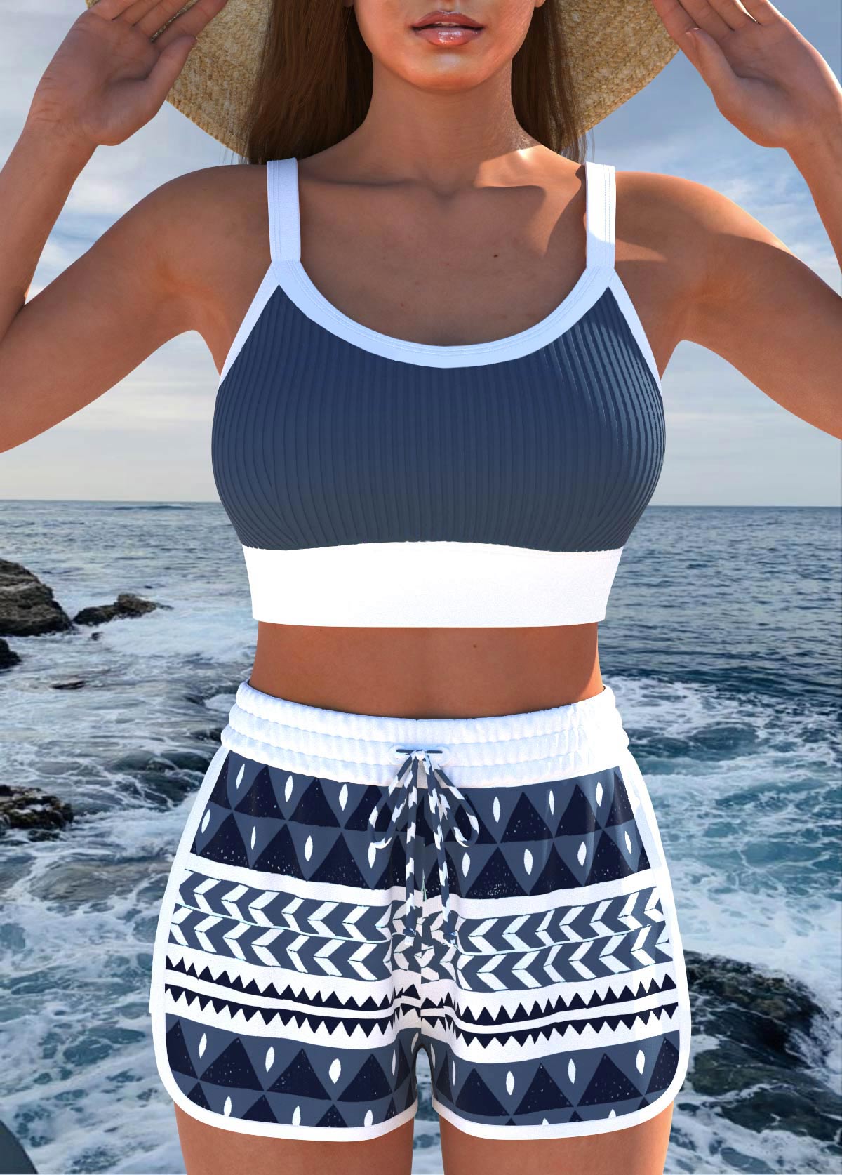 Contrast Binding High Waisted Geometric Print Bikini Set | picture 