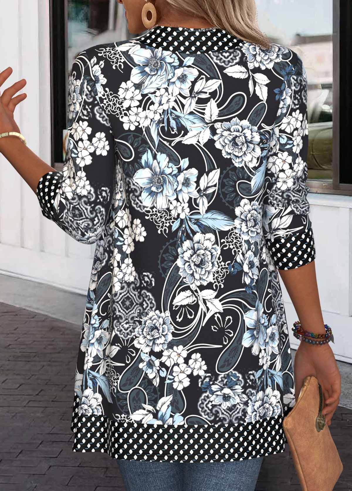 Black Patchwork Random Floral Print Long Sleeve Light Cardigan | picture 