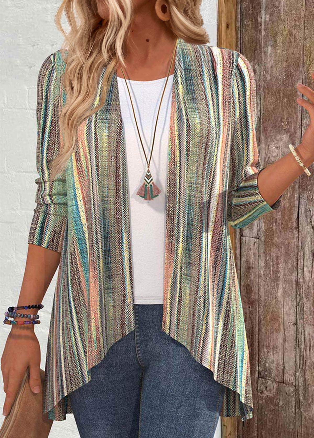 Multi Color Ruffle 3/4 Sleeve Light Cardigan | picture 