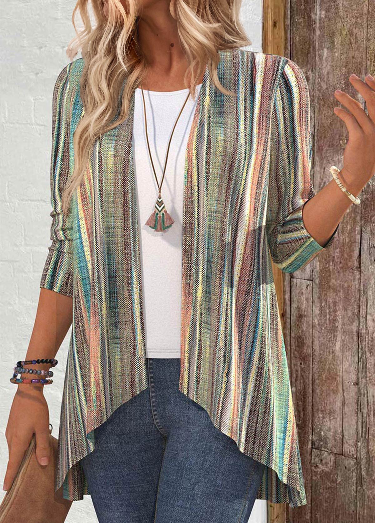 Multi Color Ruffle 3/4 Sleeve Light Cardigan | picture 