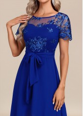 Sapphire Blue Belted Lace Patchwork Maxi Dress | thumb picture 