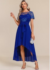 Sapphire Blue Belted Lace Patchwork Maxi Dress | thumb picture 