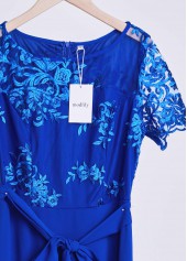 Sapphire Blue Belted Lace Patchwork Maxi Dress | thumb picture 