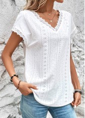 White Lace Short Sleeve V Neck T Shirt | thumb picture 