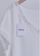 White Lace Short Sleeve V Neck T Shirt | thumb picture 