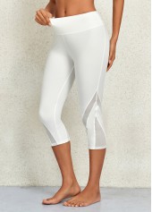 White Mid Waisted Capri Elastic Waist Leggings | thumb picture 