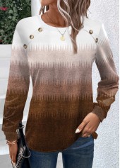 Dark Camel Button Ombre Long Sleeve T Shirt | thumb picture 