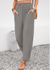 Light Grey Pocket Elastic Waist High Waisted Pants | thumb picture 