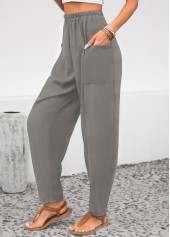 Light Grey Pocket Elastic Waist High Waisted Pants | thumb picture 