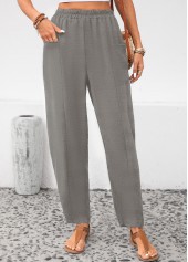 Light Grey Pocket Elastic Waist High Waisted Pants | thumb picture 
