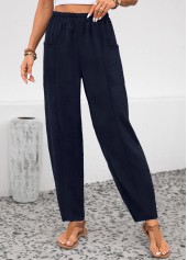 Navy Pocket Elastic Waist High Waisted Pants