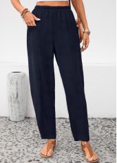 Navy Pocket Elastic Waist High Waisted Pants | thumb picture 