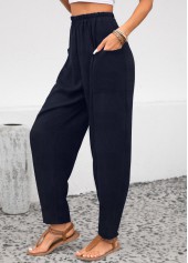 Navy Pocket Elastic Waist High Waisted Pants | thumb picture 